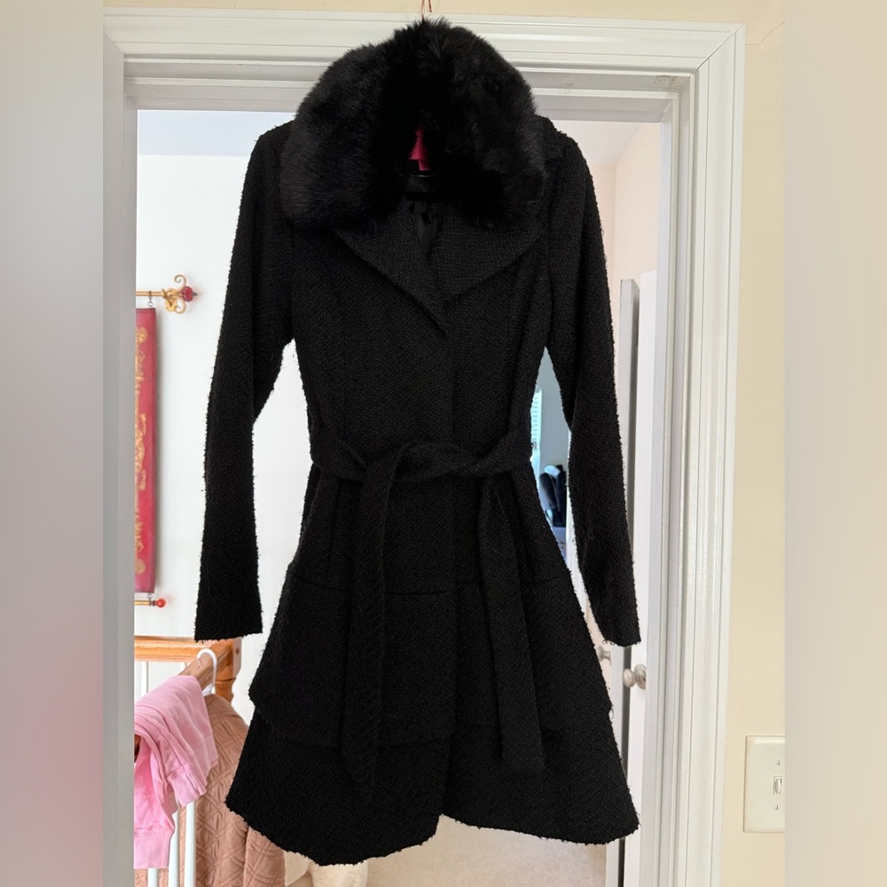 Betsey Johnson Black Coat with Faux Fur Collar